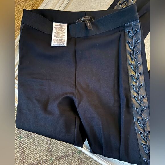 BCBG MaxAzria black leggings with faux leather side stripe with lacing NWOT S - Picture 1 of 6